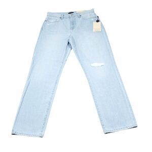NYDJ Charlotte Relaxed Straight Leg Jeans Light Wash Blue Ripped Size 26